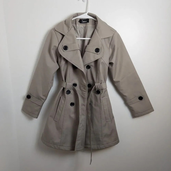 Milvus Taupe Button Down Belted Dressy Outdoor Winter Trench Pea Coat Size XL - Picture 2 of 6